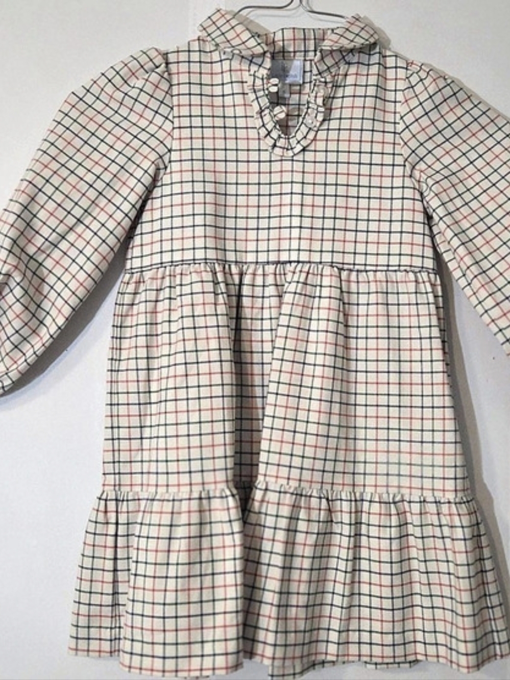 Little English Plaid Long Sleeve Dress Cream & Multicolor Girls 5